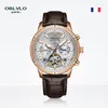 Montres-bracelets OBLVLO Hommes Business All Black Automatique Mécanique Tourbillon Lumineux Bracelet En Cuir Saphir Calendrier Étanche CM-T