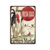 Affiche Vintage Ferme Oeufs Frais Métal Peinture Signe Poulet Viande Collection Tin Affiche Vintage Plaque Murale Peinture Artisanat Ferme Maison Décor 30X20cm W03