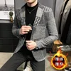 Herenpakken Blazers Herenpak Jacket Winter Slim Fashion Plaid Casual Business Casual Britse stijl Jurk Wol Warm Blazers Coat Bruidegom 230322