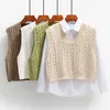 Kamizelki damskie bez rękawów V Krótki sweter kamizelki Kobiety wiosna koreańska moda w stylu preppy upadek pullover fempand z dzianiny górnej odzieży wierzchniej 230322