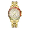 Wristwatches Fashion Women Stainless Steel Strap Watches Female Luxury Gold Colorful Diamond Round Dial Watch Ladies