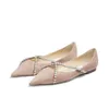 Mode kvinnliga sandaler London Ballet Genevi Flat Italy Sexig spetsig tå Cross Crystal Ankle Strap Empelled Nude Suede Designer Ballerinas Flats Sandal Box EU 35-42