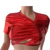 Survêtements pour femmes Prowow Ensemble de shorts pour femmes évider Tops courts Couleur rouge Deux pièces d'été Tenues féminines Costumes Party Night Clube Wear Come P230320