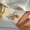 Stud Earrings Sweet Cute Persimmon Fruit For Woman Girls Fashion Statement Leaf Pearl Orange Dangle Wedding Party Jewelry Gifts