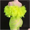 Stage Wear Green Mesh Flower Dress Sexy Transparent Long Train Costume Birthday Prom Celebrate Outfit Evening Dj Dance Show Clothes Dhusa