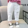 Джинсы LawAdka White Jeans for Girl Fashion Fashion Summer Spring Kids Holes Брюки свободные модные джинсы удобная одежда 230322