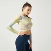 Aktiva skjortor Tie Dye Yoga Top Sexig Exponed Navel Wear Workout Tops For Women Fitness Gym Långärmad Crop Athletic Sports