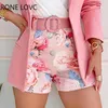 Survêtements pour femmes femmes élégant solide Blazer veste partout imprimé Shorts avec ceinture mode travail court Blazer ensembles P230320