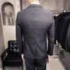 Men's Suits Blazers Blazer Pants Men's Fashion Boutique Dark Plaid Casual Business Suit Formal Groom Wedding Dress Tuxedo Blue Black 230322