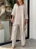 Kvinnor S Tvådelade byxor 2023 Spring Summer Fashion Loose Leisure Oversize Suit Oregelbundet långärmad fast färguppsättning Kvinnor Streetwear 230322