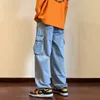 Jeans da uomo Pantaloni cargo a gamba larga Autunno Streetwear Jeans larghi hip-hop Tasche grandi Uomo Moda coreana Abbigliamento maschile dritto allentato Blu 230323