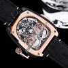 Twin Turbo JCFM05 Double Tourbillon Automatic Mens Watch Two Tone PVD Steel Red Skeleton Dial Black Leather Strap White Line Super Sports Car Watches Puretime C3