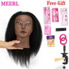 Mannequin kopt afro mannequin kop 100%echte haarstyling hoofd vlecht haarpoppen hoofd voor het beoefenen van cornrows en vlechten met tafelklemstandaard 230323