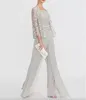 Moder Elegant Chiffon of the Bride Pants Suit With Short Lace Jacket Billiga bröllop Gästklänningar Kvinnor Beach Country Formal Party Wear