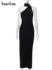 Casual Dresses Hawthaw Women Party Club Evening Birthday Bodycon Streetwear Black Long Dress 2022 Summerkläder Partihandel för företag P230322