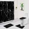 Rideaux de douche 4 pièces ensemble marbre noir luxe or Texture rideaux de douche anti-dérapant flanelle tapis de bain maison salle de bain décor toilette tapis tapis de sol 230323