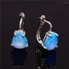 Boucles d'oreilles créoles Boho femme blanc bleu opale pierre Unique petit mignon mariée couleur argent mariage pour les femmes