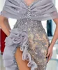Glamoureuze off -schouderbroekjurken Lace Appliques kristallen feestjurken Tiered Ruffles Side Split op maat gemaakte avondjurk