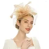 Coiffes Spot Accessoire Cheveux Rétro Couvre-chef De Mariée Voile Accessoires De Cheveux De Mariage Fleur Plaid Maille Plume Chapeau Haut De Forme En Épingle À Cheveux Fascinator