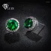 Stud -oorbellen lxoen mode ronde zirkon vrouwen met groene steen zilveren kleurstudies ear meisje druzy sieraden brinco cadeau