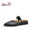 Slippers Artmu echte lederen vrouwen gesloten teen boog sandalen retro outdoor moeder glijbanen zwarte schoenen dames dames