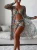 Roupa de banho feminina 3 pçs sexy conjunto de biquíni cintura alta beachwear biquinis cinta de espaguete triângulo tanga biquini maiô