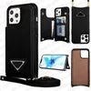 Designer Phone Case Inverted Triangle P Wallet Phone Cases for iPhone 15 Pro Max 14 13 12 11 Xs XR 8 Plus Back Shell with Lanyard Card Holder Pocket Fish Tail Mobile Cover