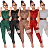 Combinaisons de sauts féminines Rompers Vazn Sexy Owck Sequins Office Glitter Bureau Lady Femmes Banquet sans manches Party Place Jumps Courstes Pant Full Pant Rompers 230323