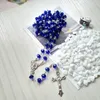 Pendentif Colliers QIGO Bijoux Catholiques Longue Croix Bleu Cristal Chapelet Collier Pour Hommes Femmes Cadeaux