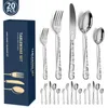 Flatware Sets 20Pcs/Box Pattern Stainless Steel Cutlery Steak Knife Fork Spoon Set 4 High Quality Fashion Tableware