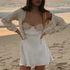 Robes décontractées Sexy Satin Dentelle Robe Pour Les Femmes D'été 2022 Sans Manches Dos Nu Robes De Soirée Printemps Noir Blanc Élégant De Mode Slim Vestidos P230322