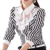 Женские блузки корейская модная кружевная кружевная лоскутная пучка с длинным рукавом Blous