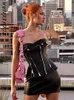 Canottiere da donna Camis BOOFEENAA Trendy PU Leather Black Tube Top Donna Streetwear Y2k Cerniera irregolare Corsetto senza spalline Busiter Nightclub C66-DZ25 230322