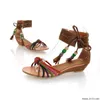 Dress Shoes ASILETO Gladiator Summer Low Wedge Sandals For Women Roman Fringe Flat Bohemia Beach Beaded Big Size 43