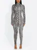 Women's Jumpsuits Rompers Hugcitar Snake Print Turtleneck Long Sleeve Zip Up Sexy Bodycon Jumpsuit Winter Women Streetwear Sport Casual Y2K Romper 230323