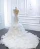 Wedding Dress Western Style V Neck Open Back Luxury Bridal Dresses Sheer Bodice Ruffles Train Lace Sexy Mermaid Gown RS004