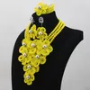 Necklace Earrings Set Est Yellow Nigerian Wedding Costume Bridal Accessory Jewelry African Crystal Beads Big Flowers ANJ130