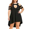 Casual Dresses Plus Size XXXXXL Summer Fashion Women Black Short Sleeve Dress O-Neck Cold Shoulder Strapless Hollow Out 888