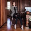 Ternos femininos Plus Tamanho Autumn Winter Women Fashion Coats 2023 Leopard Manga completa Terno entalhado Toço vintage Blazer