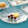 プレートゴールドインレイエッジガラスプレートストレージコンテナーサラダフルーツデザート皿透明な不規則なクリスタルクリエイティブノルディック