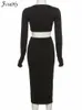 Vestidos casuais jusahy elegante sólido preto feminino duas peças define mangas compridas colheita superior cintura alta saias laterais combinando streetwear 230322