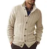 Men's Sweaters Sweater Coat Button Closure Solid Color Long Sleeve Stand Collar Simple Style Warm Polyester Winter Cardigan Thicken Man