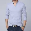 Men's T-Shirts 2022 T-Shirt Men Spring Cotton T Shirt Men Solid Color Tshirt Mandarin Collar Long Sleeve Top Men Brand Slim Fit Tee Shirts 5XL W0322