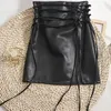 Faldas Falda lápiz gótica Mujer PU Hippie Mini Cuero Punk Lace Up 2023 Club sexy de cintura alta Beige Negro Y2K Mujeres 230323