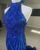 2023 Arabische Aso Ebi Royal Blue Prom Dresses kristallen avond formeel feest tweede receptie verjaardag verlovingsjurken jurk Vestidos de noche femme gewaden