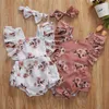 Rompers 024m doğumlu kız bebek romper Born Girls için Beyaz Pembe Çiçek Baskı Romper