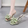 Robe Chaussures Femme Sparkly Bow Talons Mode Bling Transparent Bouts Pointus Sandales Élégant Slingback Cristal Femme Parti Pompes 230323