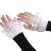 Cinq doigts gants paire coréenne femmes filles faux manches évasées dentelle plissée froncée faux poignets H05D