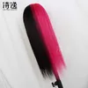 Half Hot Pink Half Black Straight Wave 13x4 LaceFrontalWigs 230323