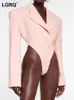Women's Jackets LGRQ 2023 Spring Jumpsuit Long Sleeve Notched Patchwork Slim Backless Blazer Female Fashion 19J2305 230323